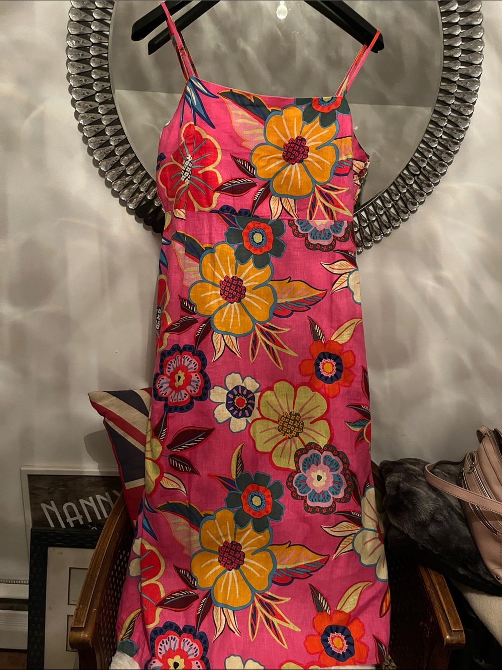 Rachel Zoe beautiful Vibrant Pink Floral Spaghetti-Strap Dress